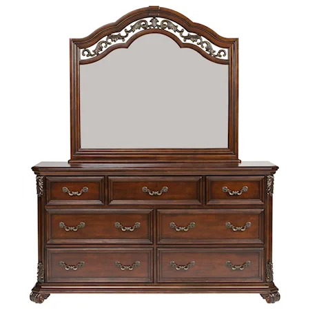 Traditional 7 Drawer Dresser and Mirror Combo